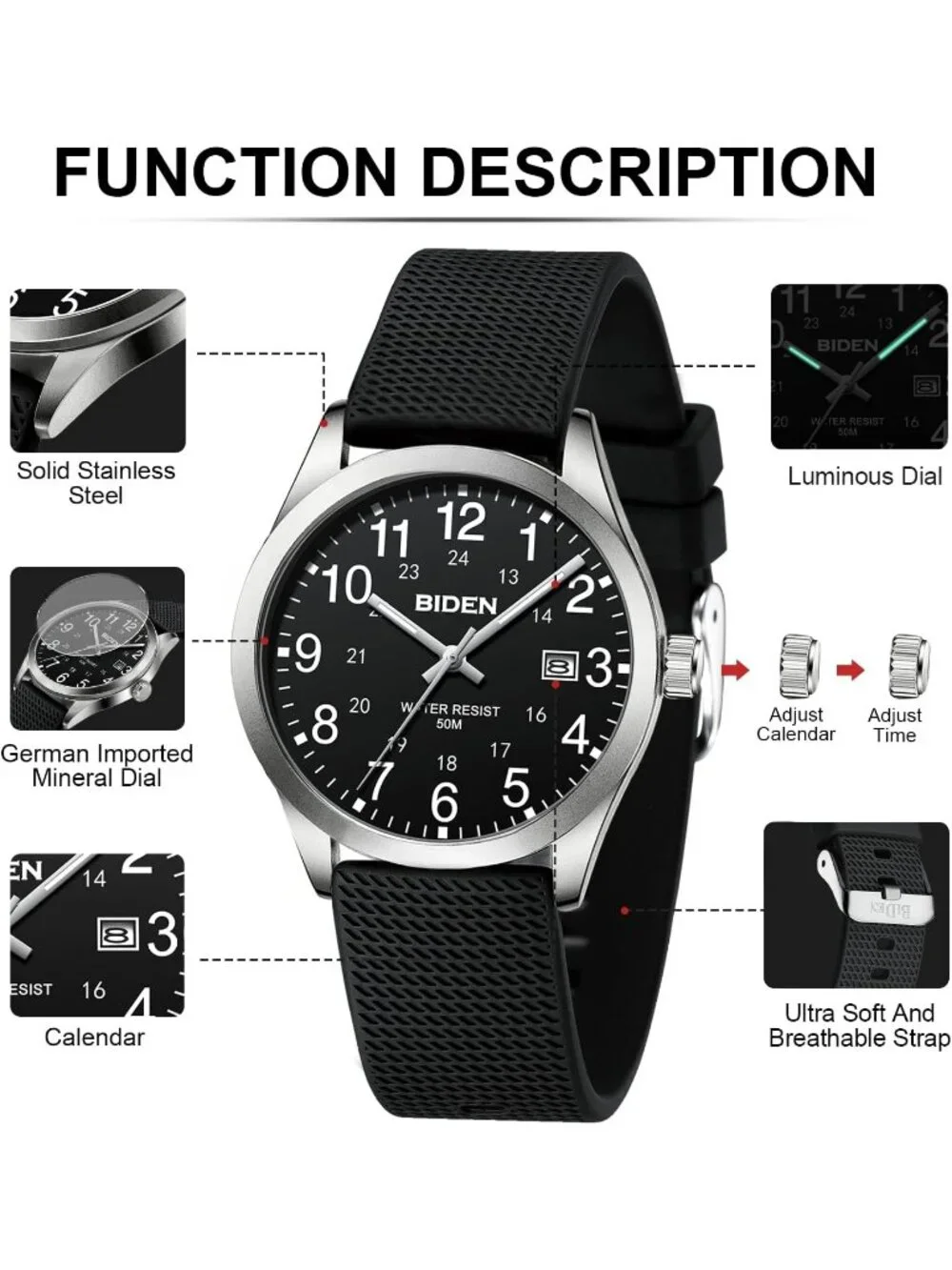 Men's Black Silver Analog Unisex Medical Professionals Waterproof Nurse Watch